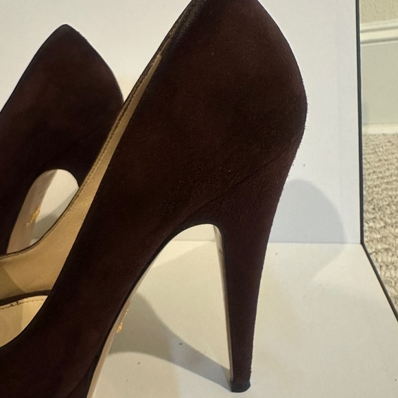 Suede Prada Peeptoe Pumps Sz 38 - Picture 3 of 14